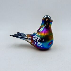 Hand Blown Iridescent Art Glass Dove Bird Paperweight Rainbow Figurine 4 Inch